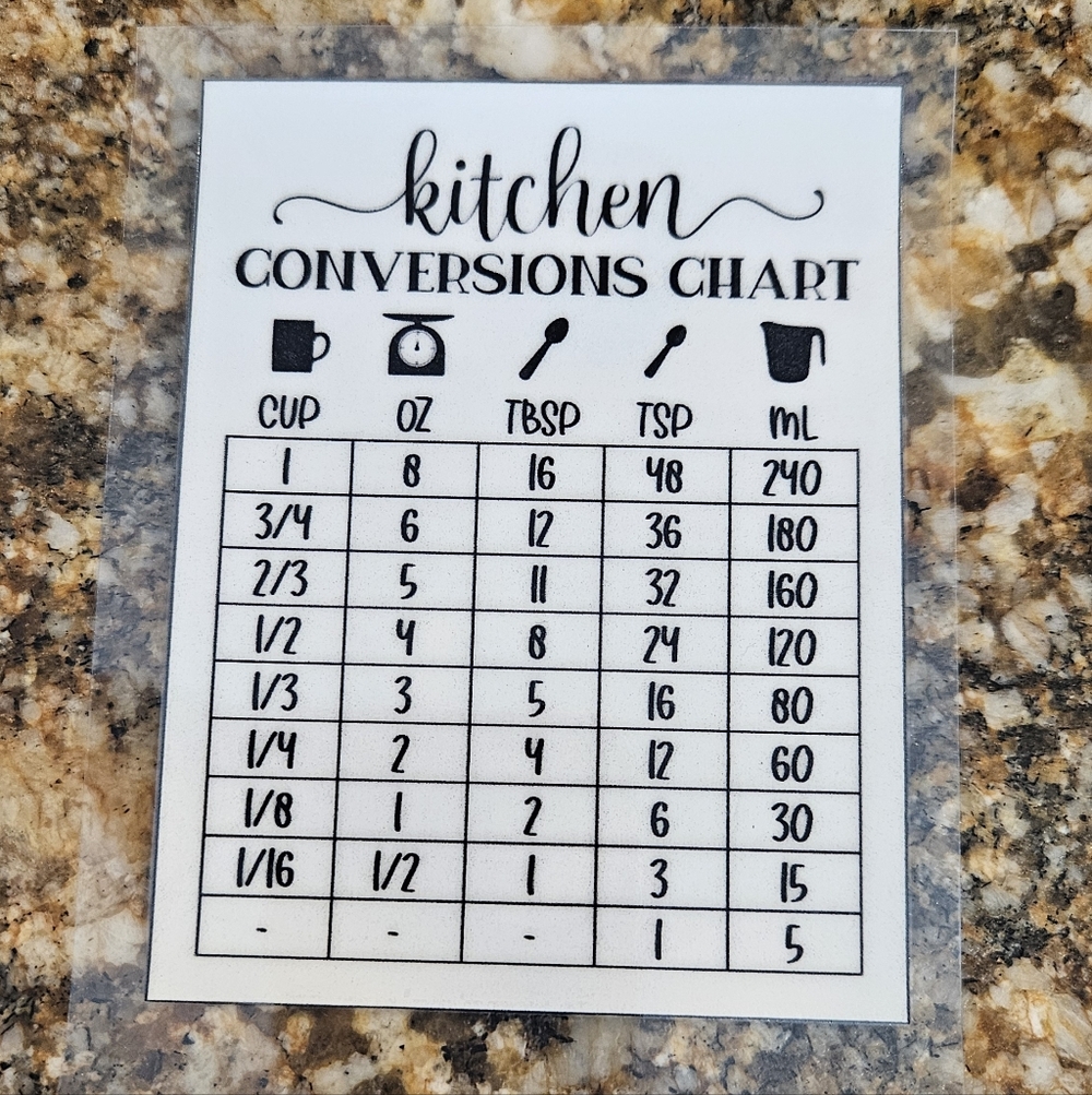 New Kitchen Measurement Conversion Chart DTF PermaStickers - Picture 2 of 6